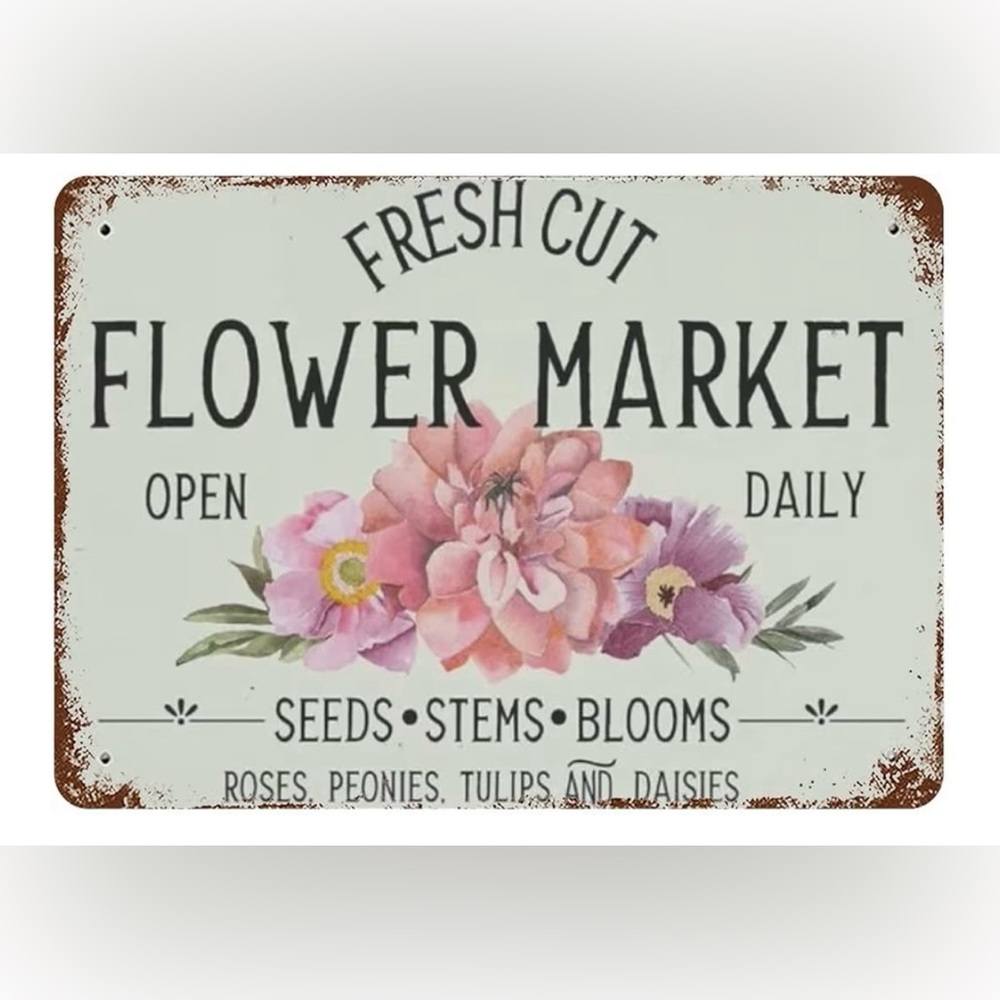 Floral 'Flower Market' Wall Art Sign - Pink Peony Accent